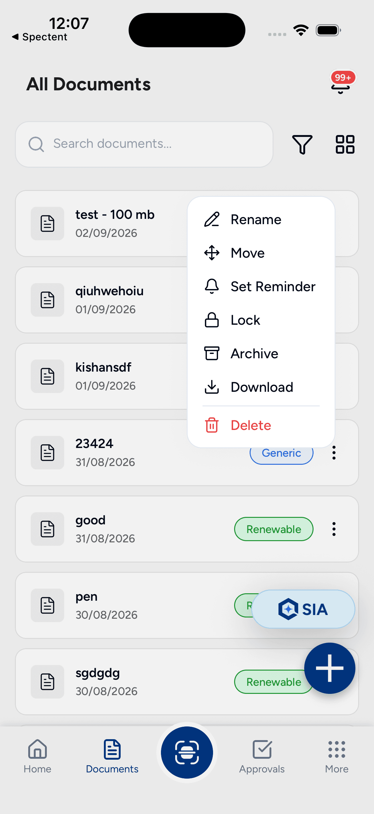 Spectent DMS — Quick actions